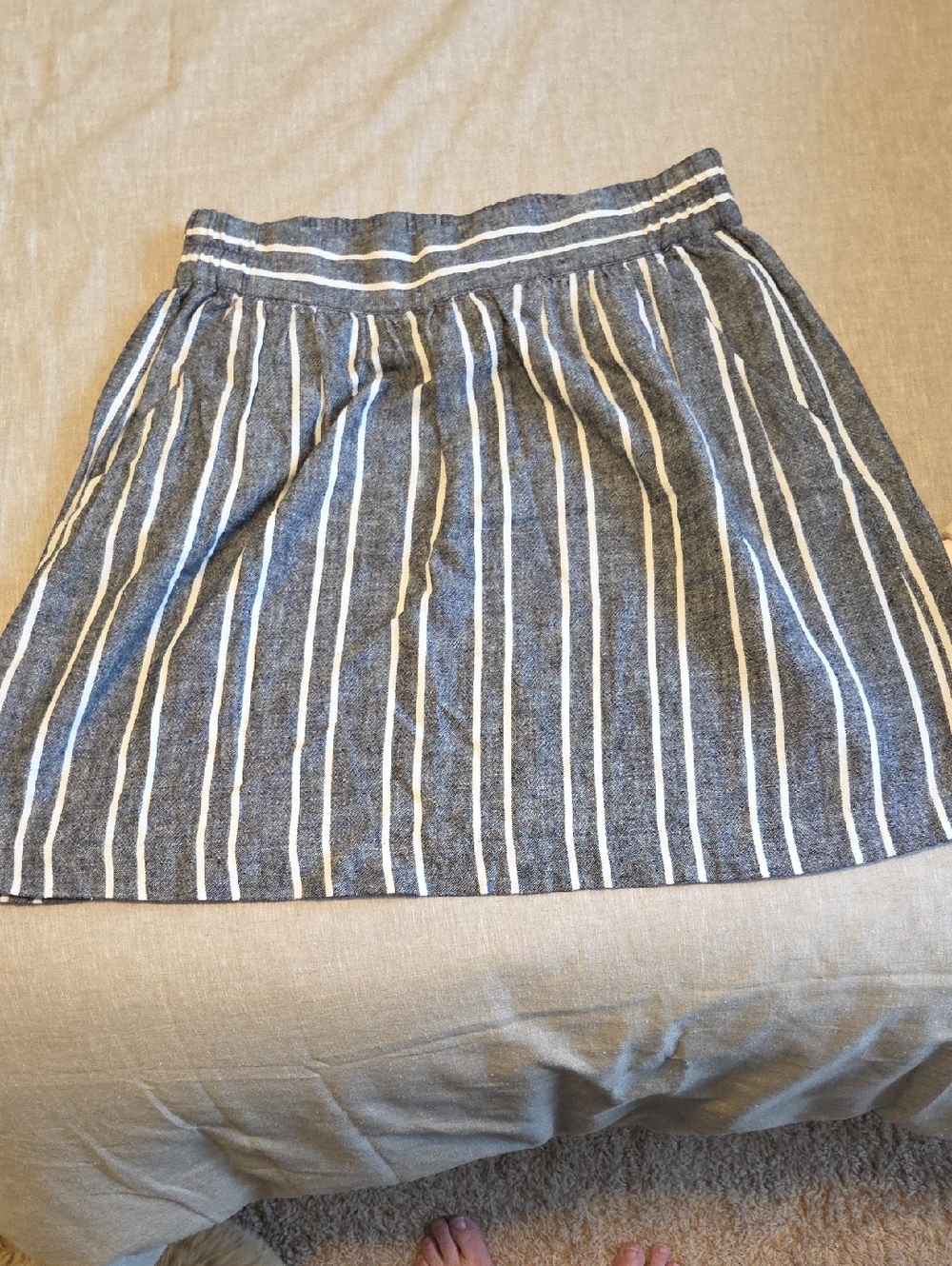 LOFT Gray and White Vertical Stripe A-Line Skirt